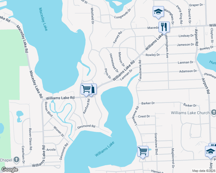 map of restaurants, bars, coffee shops, grocery stores, and more near 6815 Williams Lake Road in Waterford Township