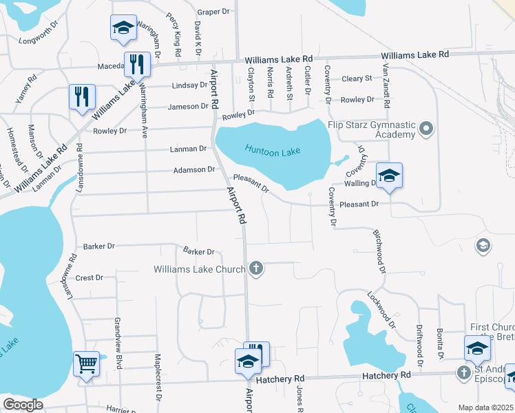 map of restaurants, bars, coffee shops, grocery stores, and more near 3049 Nanwich Drive in Waterford Township