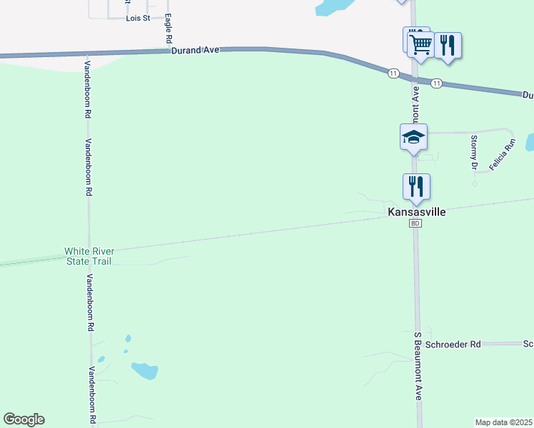 map of restaurants, bars, coffee shops, grocery stores, and more near in Kansasville