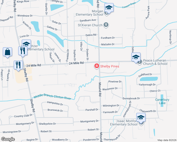 map of restaurants, bars, coffee shops, grocery stores, and more near 52848 Antoinette Court in Macomb County