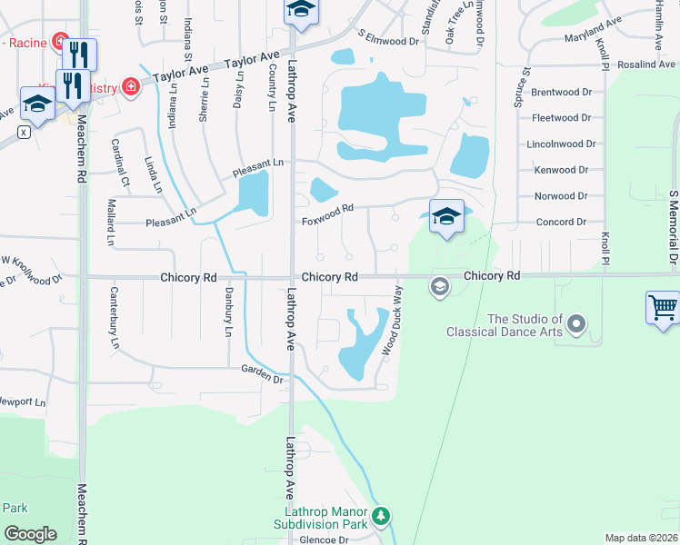 map of restaurants, bars, coffee shops, grocery stores, and more near 3710 Chicory Road in Mount Pleasant