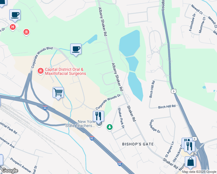 map of restaurants, bars, coffee shops, grocery stores, and more near 33 Buchman Drive in Albany