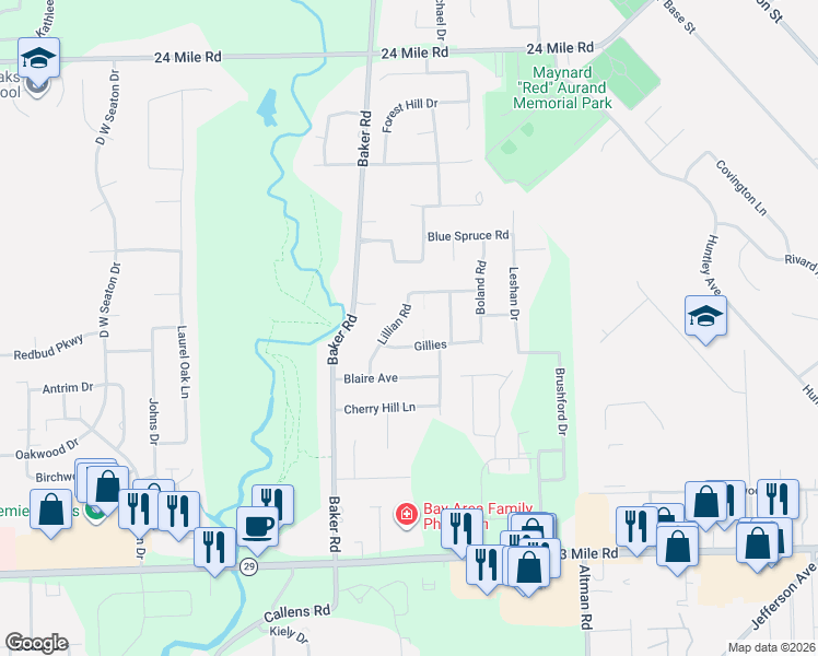 map of restaurants, bars, coffee shops, grocery stores, and more near 51924 Lillian Road in New Baltimore