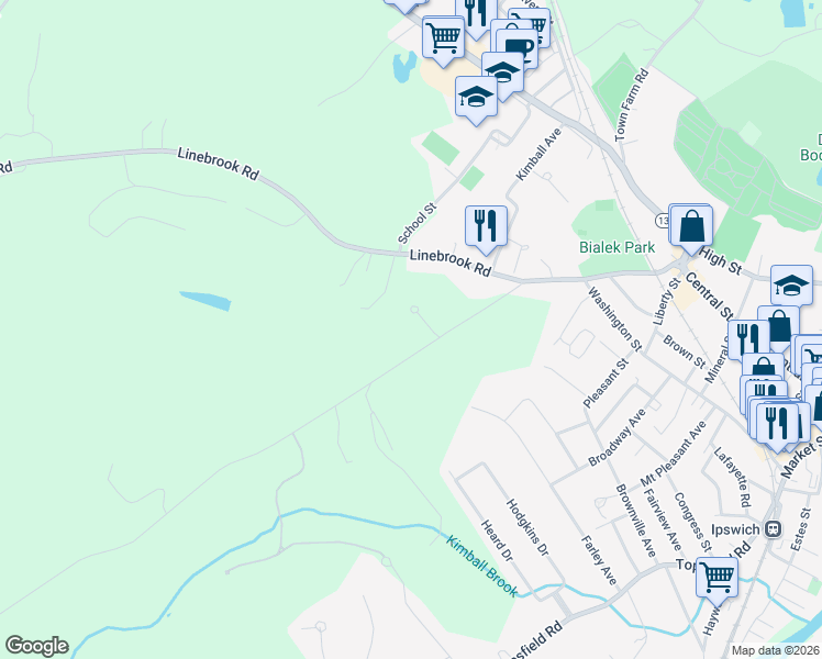 map of restaurants, bars, coffee shops, grocery stores, and more near 4 Emery Lane in Ipswich