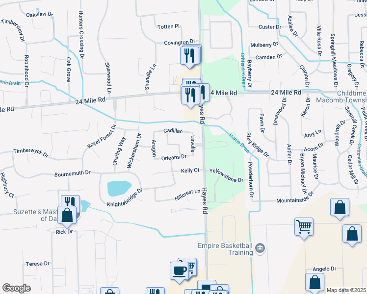 map of restaurants, bars, coffee shops, grocery stores, and more near 52544 Bordeaux Way in Macomb County