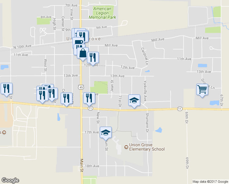 map of restaurants, bars, coffee shops, grocery stores, and more near 640 14th Avenue in Union Grove