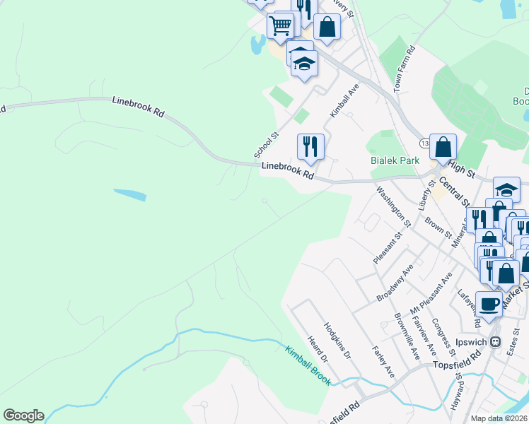 map of restaurants, bars, coffee shops, grocery stores, and more near 4 Emery Lane in Ipswich