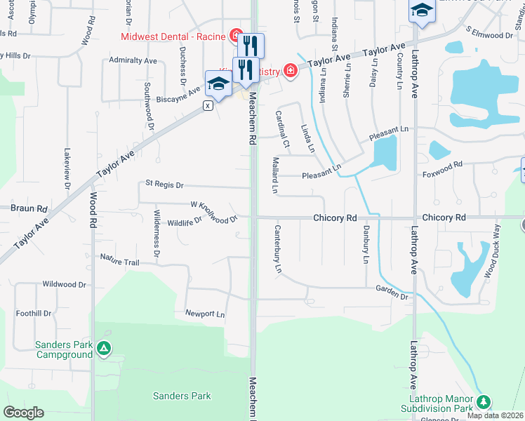 map of restaurants, bars, coffee shops, grocery stores, and more near 4650 Chicory Road in Mount Pleasant