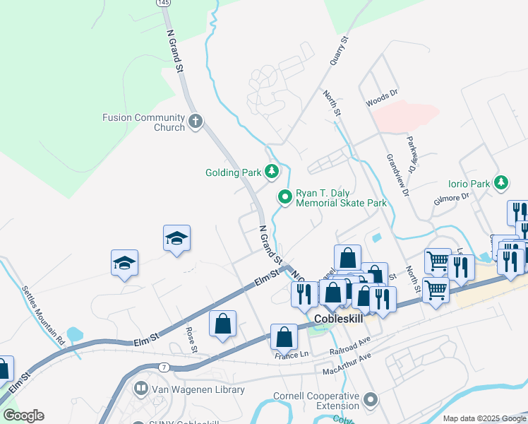 map of restaurants, bars, coffee shops, grocery stores, and more near 316 North Grand Street in Cobleskill