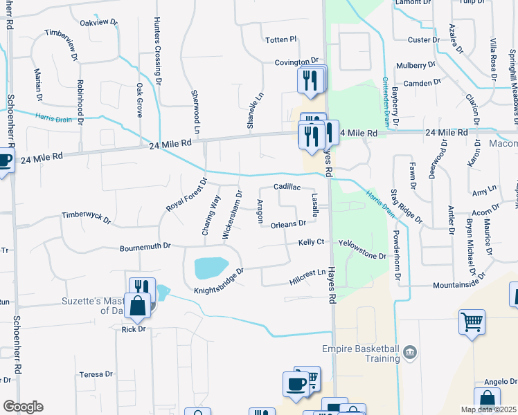 map of restaurants, bars, coffee shops, grocery stores, and more near 52611 Aragon in Macomb County