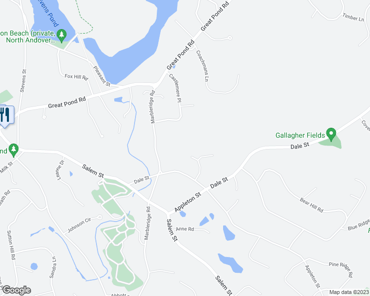 map of restaurants, bars, coffee shops, grocery stores, and more near 59 Berrington Place in North Andover
