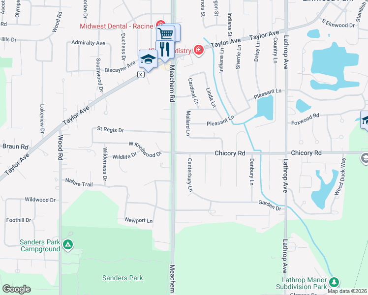 map of restaurants, bars, coffee shops, grocery stores, and more near 4650 Chicory Road in Mount Pleasant