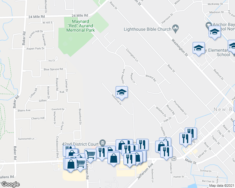 map of restaurants, bars, coffee shops, grocery stores, and more near 51528 Industrial Drive in New Baltimore