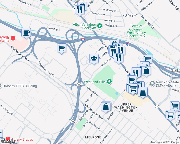 map of restaurants, bars, coffee shops, grocery stores, and more near 19 Pinehurst Avenue in Colonie