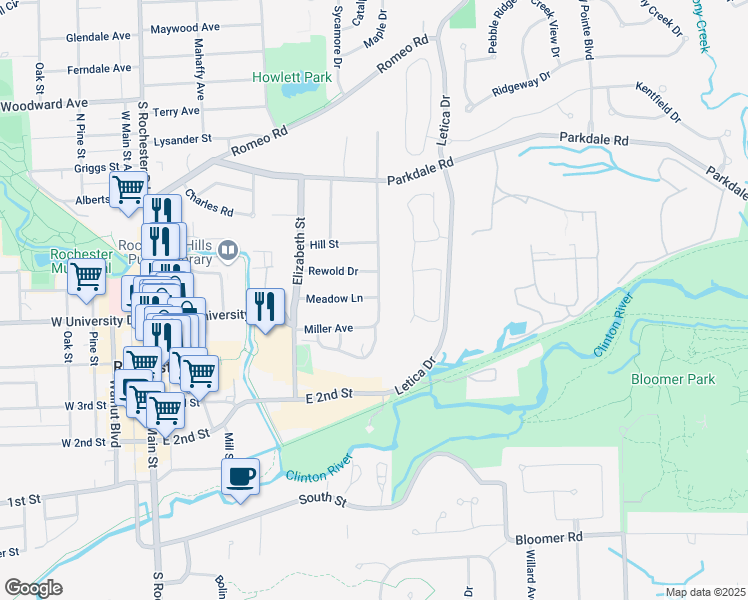 map of restaurants, bars, coffee shops, grocery stores, and more near 484 Miller Avenue in Rochester