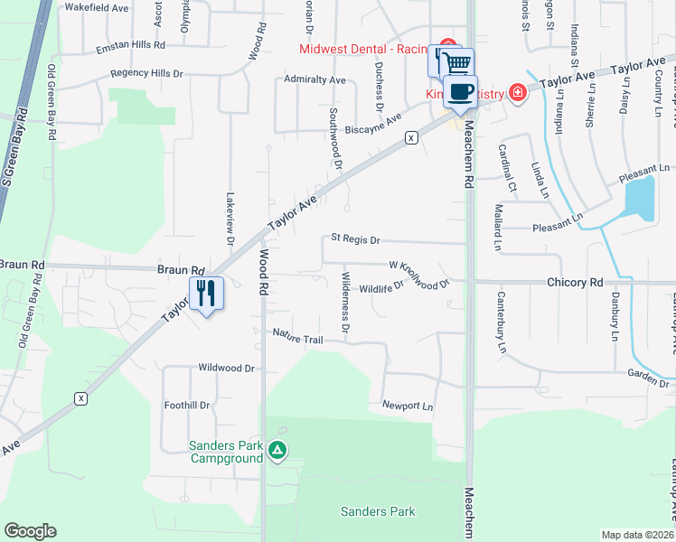 map of restaurants, bars, coffee shops, grocery stores, and more near 4921 West Knollwood Drive in Mount Pleasant