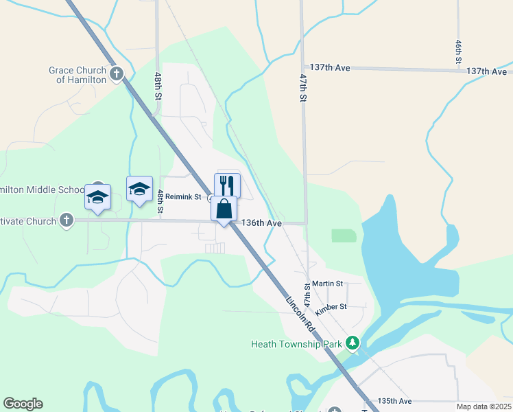 map of restaurants, bars, coffee shops, grocery stores, and more near 3602 Diamond Drive in Hamilton