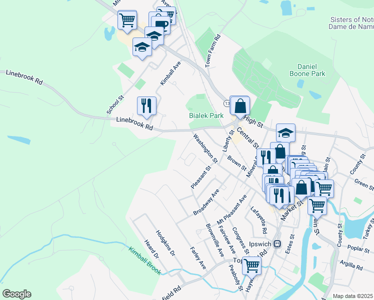 map of restaurants, bars, coffee shops, grocery stores, and more near 10 Appleton Park in Ipswich
