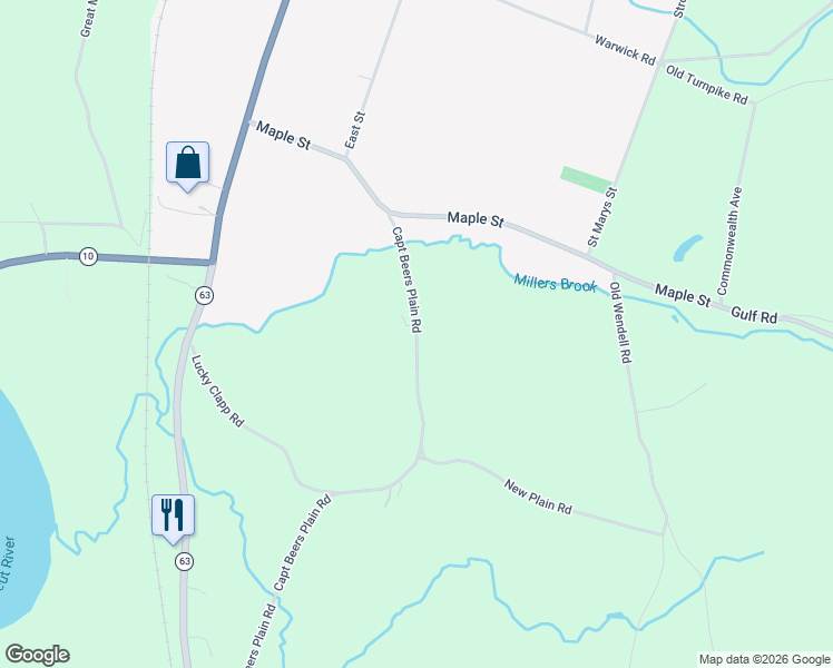 map of restaurants, bars, coffee shops, grocery stores, and more near 246 Capt Beers Plain Road in Northfield