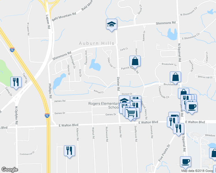 map of restaurants, bars, coffee shops, grocery stores, and more near 2920 Davison Avenue in Auburn Hills