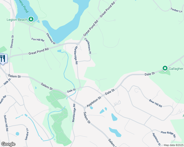 map of restaurants, bars, coffee shops, grocery stores, and more near 59 Berrington Place in North Andover