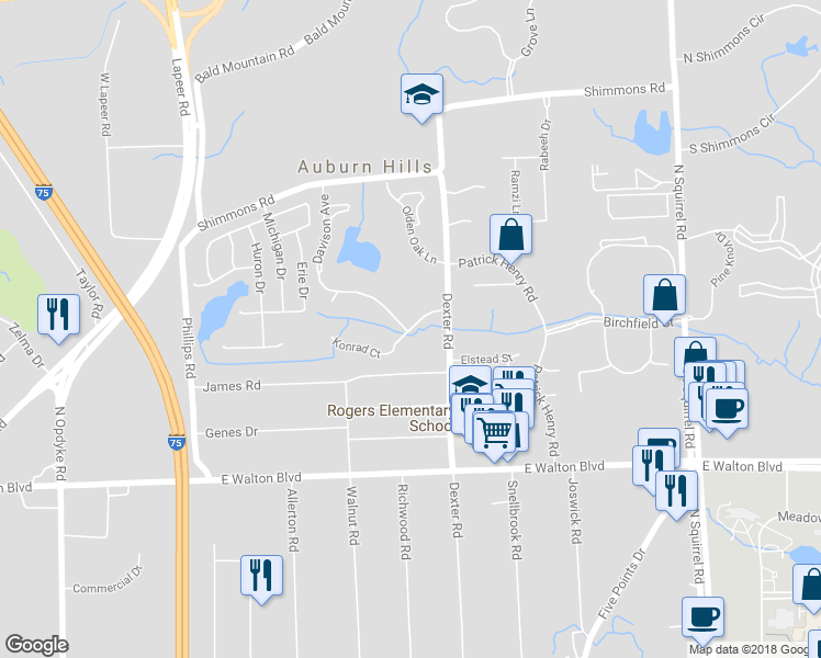 map of restaurants, bars, coffee shops, grocery stores, and more near 2926 Davison Avenue in Auburn Hills