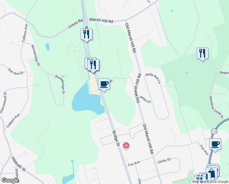 map of restaurants, bars, coffee shops, grocery stores, and more near 143 Avis Avenue in Dracut