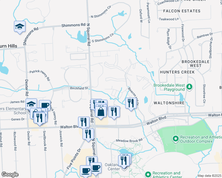 map of restaurants, bars, coffee shops, grocery stores, and more near 2641-2653 Beacon Hill Ct in Auburn Hills