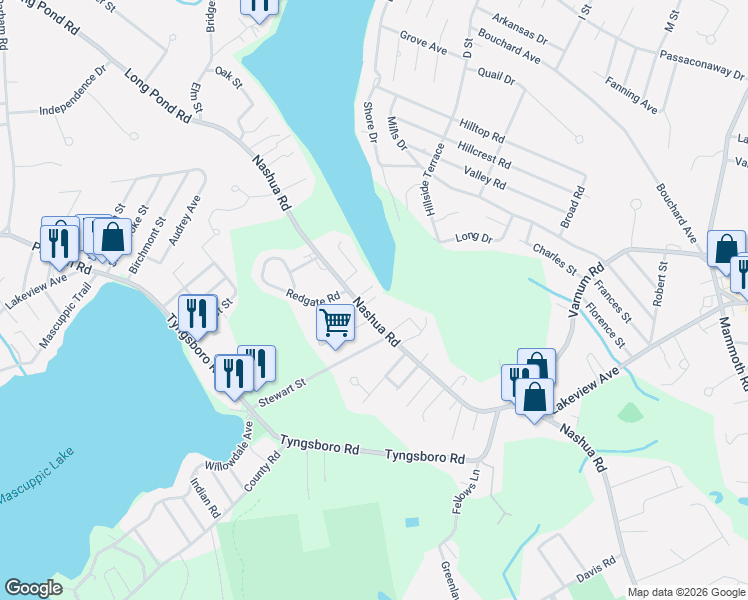 map of restaurants, bars, coffee shops, grocery stores, and more near 2 Park Terrace in Dracut