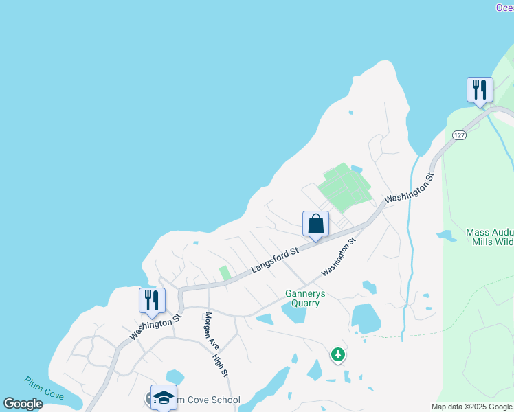 map of restaurants, bars, coffee shops, grocery stores, and more near 28 Rockwood Lane in Gloucester