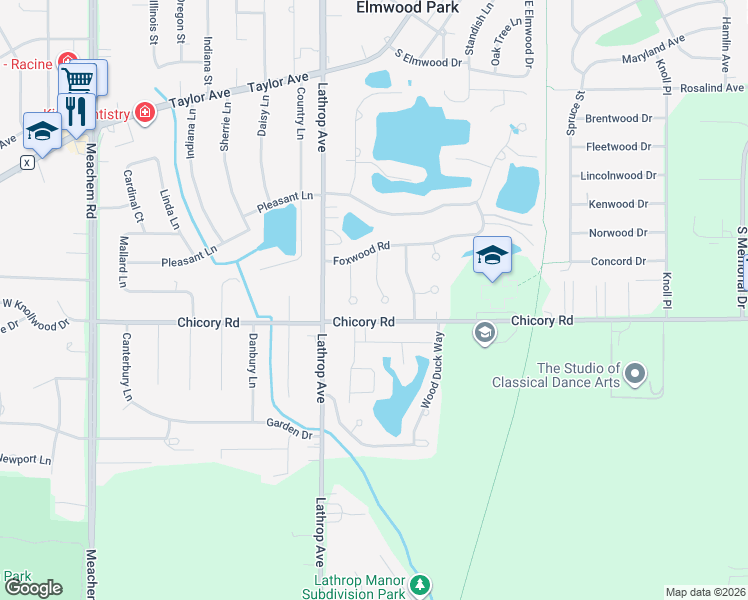 map of restaurants, bars, coffee shops, grocery stores, and more near 3710 Chicory Road in Racine