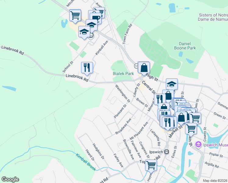 map of restaurants, bars, coffee shops, grocery stores, and more near 10 Appleton Park in Ipswich