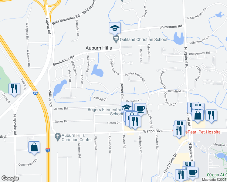 map of restaurants, bars, coffee shops, grocery stores, and more near 2942 Davison Avenue in Auburn Hills