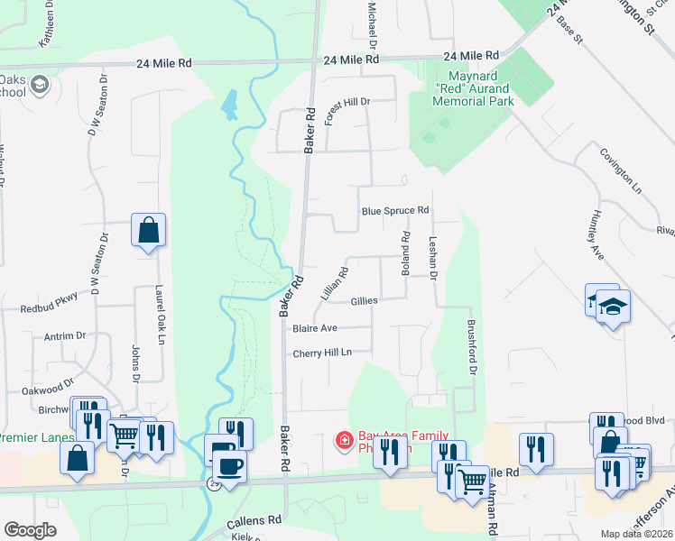 map of restaurants, bars, coffee shops, grocery stores, and more near 51924 Lillian Road in New Baltimore