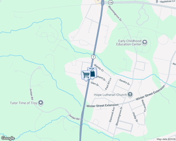 map of restaurants, bars, coffee shops, grocery stores, and more near 233 North Greenbush Road in Troy