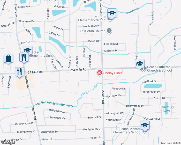 map of restaurants, bars, coffee shops, grocery stores, and more near 52848 Antoinette Court in Macomb County