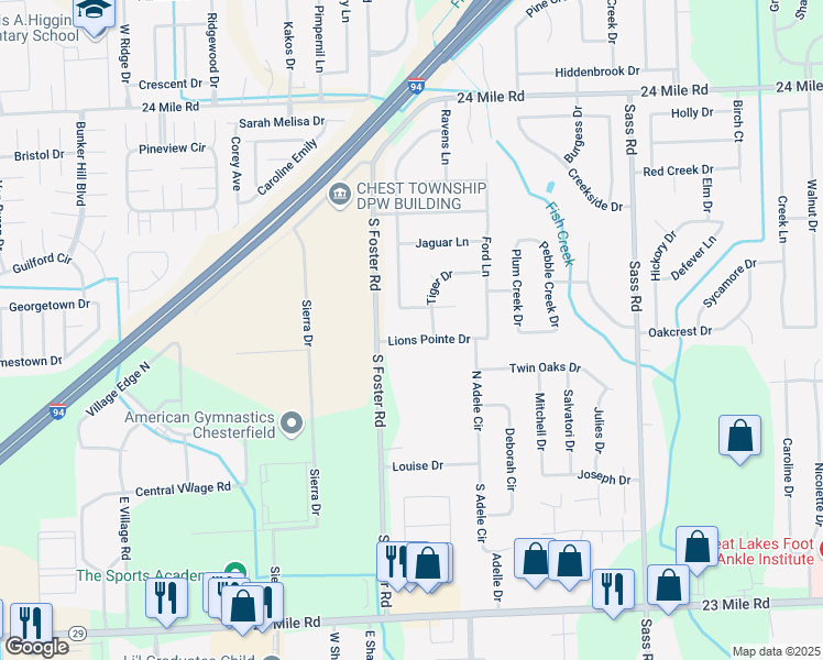 map of restaurants, bars, coffee shops, grocery stores, and more near 31133 Lions Pointe Drive in New Baltimore