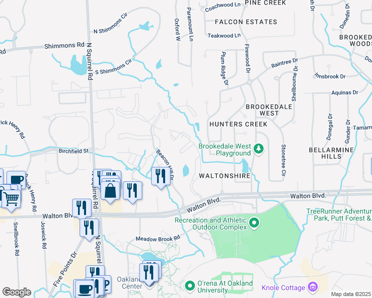 map of restaurants, bars, coffee shops, grocery stores, and more near 2665 Greenstone Boulevard in Auburn Hills