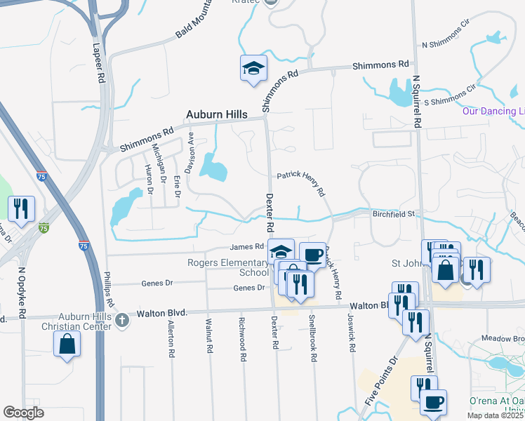 map of restaurants, bars, coffee shops, grocery stores, and more near 2976 Davison Avenue in Auburn Hills