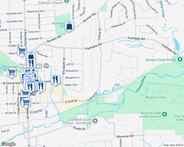 map of restaurants, bars, coffee shops, grocery stores, and more near 574 Jacob Way in Rochester
