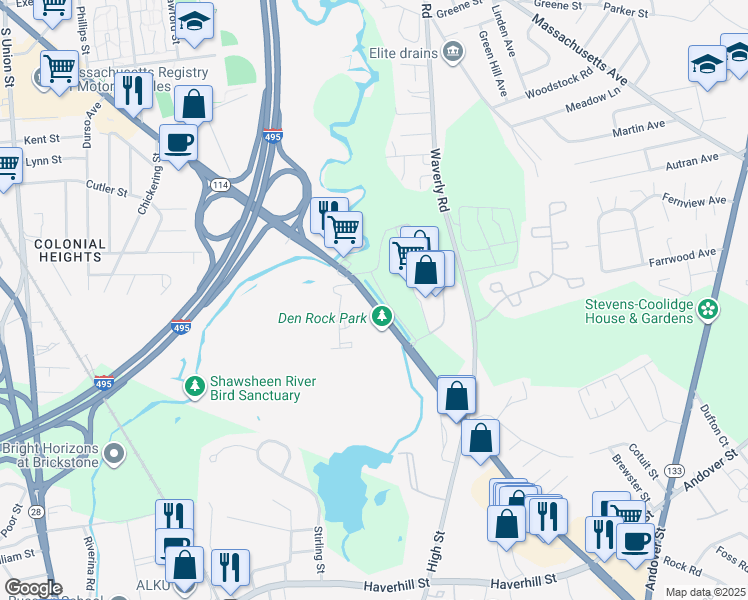 map of restaurants, bars, coffee shops, grocery stores, and more near 330 Winthrop Avenue in North Andover