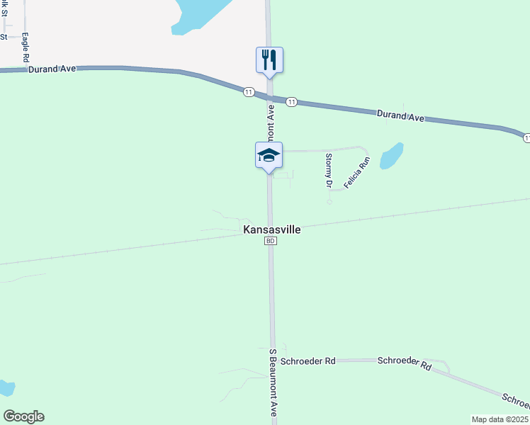map of restaurants, bars, coffee shops, grocery stores, and more near 4110 South Beaumont Avenue in Kansasville