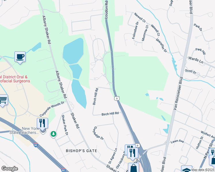 map of restaurants, bars, coffee shops, grocery stores, and more near 294 Loudon Road in Albany
