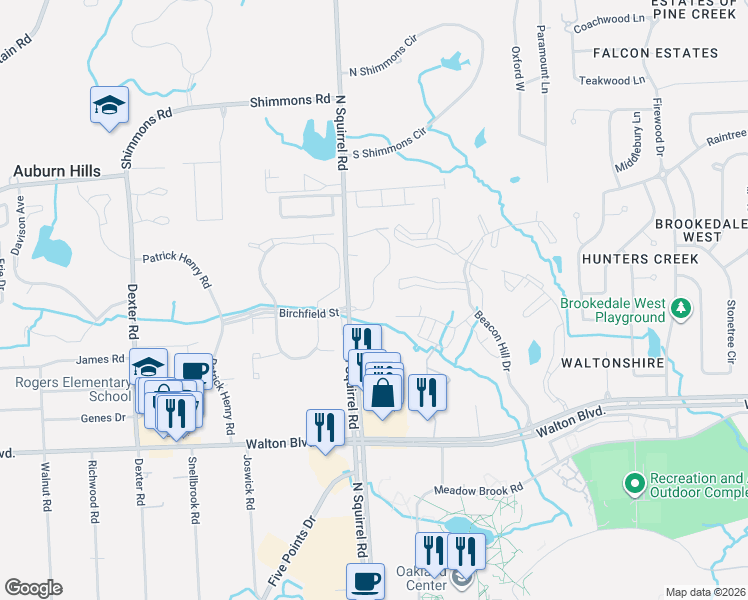 map of restaurants, bars, coffee shops, grocery stores, and more near 2770 Pine Knoll Drive in Auburn Hills