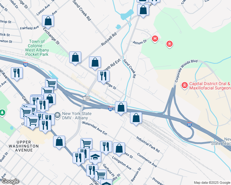 map of restaurants, bars, coffee shops, grocery stores, and more near 17 Exchange Street in Albany