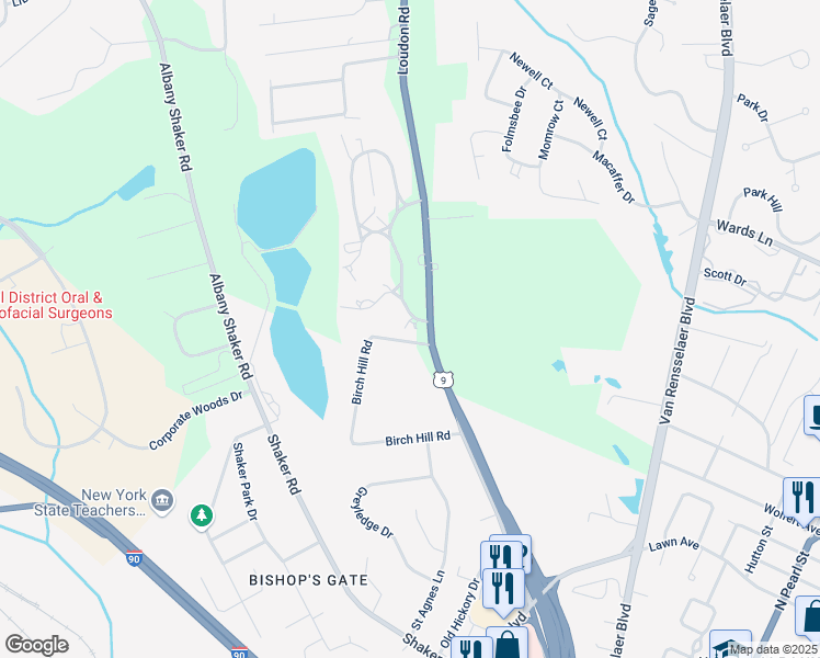 map of restaurants, bars, coffee shops, grocery stores, and more near 294 Loudon Road in Albany