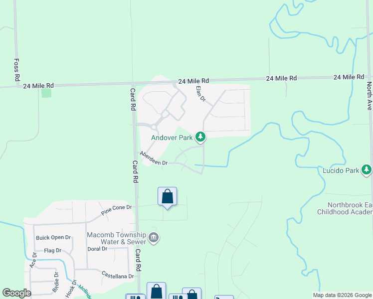 map of restaurants, bars, coffee shops, grocery stores, and more near 21821 Hartford Way in Macomb