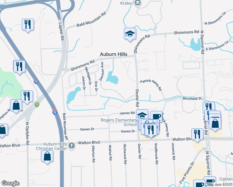 map of restaurants, bars, coffee shops, grocery stores, and more near 2846 Davison Avenue in Auburn Hills