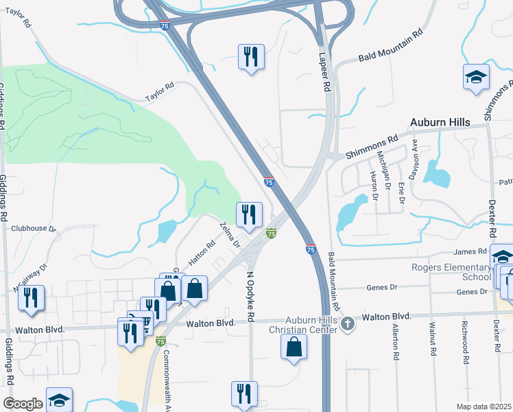 map of restaurants, bars, coffee shops, grocery stores, and more near 2747 Lapeer Road in Auburn Hills