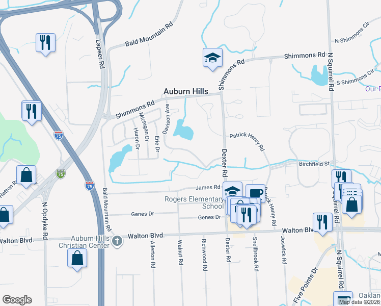 map of restaurants, bars, coffee shops, grocery stores, and more near 2838 Davison Avenue in Auburn Hills